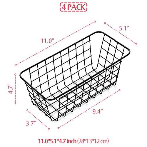 4 Pack Wire Storage Baskets Household Metal Wall-Mounted Containers Organizer Bins for Kitchen Bathroom Freezer Pantry Closet Laundry Room Cabinets Garage Shelf, Medium