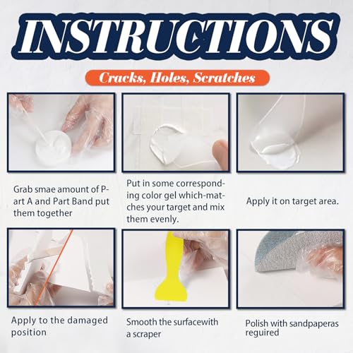 Porcelain & Fiberglass Repair Kit - Tub, Tile, Shower, Bathtub Repair Kit for Ceramic, Marble, Quartz, Granite - Waterproof & Leak-Proof Fix Cracks, Holes, Scratches, Dents (White)