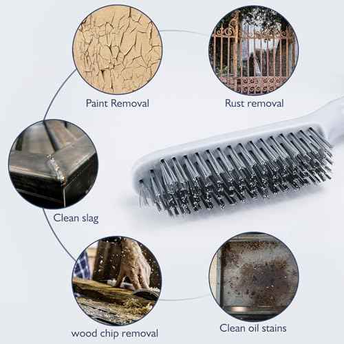 Stainless Steel Wire Brush Set 2Pcs,Heavy Duty Wire Brushes with Strong Handle & Metal Scraper,for Cleaning Welding Slag & Rust,Dust and Paint Scrubbing