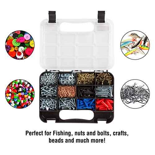 Hardware Organizer Box with Dividers - 14 Compartment Small Parts Organizer Portable Tool Box Organizer with Secure Latches - Plastic Screw Organizer Box for Nuts, Beads, Jewelry or Tackle by Stalwart