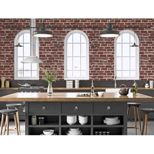 Red Brick Wallpaper Peel and Stick Realistic Distressed Textured Rock Stone Self Adhesive Contact Paper Embossed Vintage Removable Vinyl Wall Paper Faux Brick Look Wall Covering 118inch