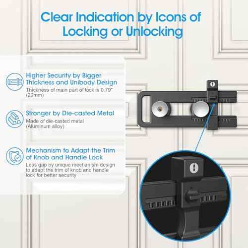 AST Double Door Lockout Device, French Door Reinforcement Lock with 3 Keys, Lockout to Double Door Knobset and Handleset, Childproof Door Lock, Premium Version (Matte Black with Keyed Differ)