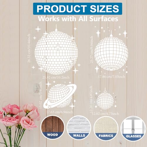 MAYJOYDIY 4 Size Disco Ball Stencil 6~11.8inch Dancing Party Dazzling Ball Stencil with Paint Brush Shiny Star Music Bar Party Light Templates for Furniture Windows Wood Wall Tile Canvas Fabric Floor