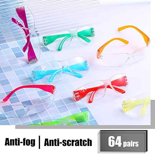Chumia 64 Pcs Kids Safety Glasses Scratch Impact Resistant Safety Goggles Anti Fog Protection Glasses with Clear Lens