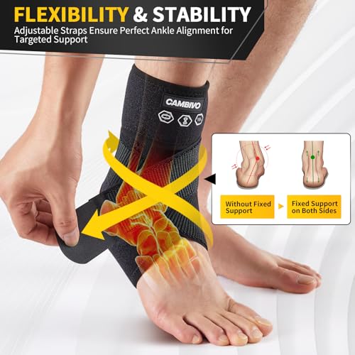 CAMBIVO Ankle Brace for Women & Men, Compression Ankle Support for Sprain & Strain, Achilles Tendonitis, Plantar Fasciitis & Recovery, Ankle Sleeve for Running, Basketball, Football, Daily Use