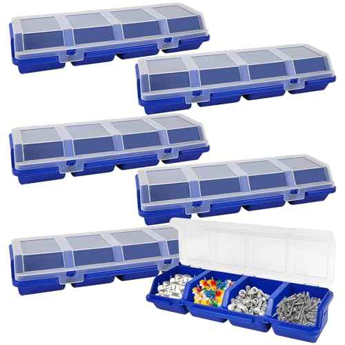 6Pcs Screw Organizers Storage Bins with Lids, Plastic Stackable Hardware Organizer Box for Garage Nails Craft Tool Organizing, Tool Cart Cabinet Workbench Drawers with Compartment Bolt Organizer, Blue