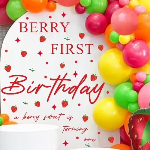 Berry First Birthday Decal Sign Party First Birthday Backdrop Decals Baby Shower Girl Party Arch Stickers Strawberry Fruit Theme Party Decorations Balloon Arch Party Supplies