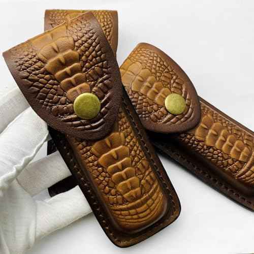 Cow Leather Knife Sheath for Folding Pocket Knife Fit for (LxW) 5.12x1.38" Belt Case Metal Snap Outdoor EDC Hunting Gift