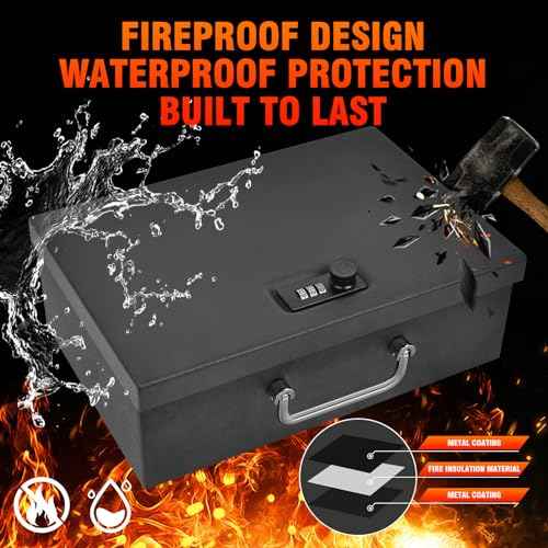 TOTOY Portable Fireproof Document Box with 3-digit Combination Lock, Safe Box for Valuables, Hand Held Storage Lock Box for Documents, Passport, Cash, Tablet