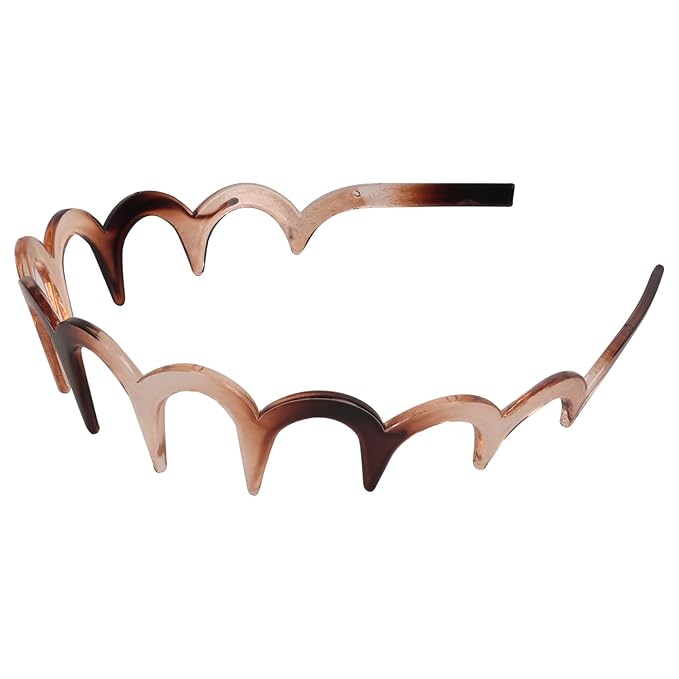 Zigzag Headbands for Women, 2-Pack U-Shaped Hair Comb Headband, Non-Slip Slick-Back Hair Accessories, Tortoiseshell & Amber Gray Recycled Plastic, Teeth Hairband for Everyday Styling & Workout