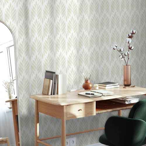 Sage Green Peel and Stick Wallpaper Boho Green Contact Paper Self Adhesive Neutral Removable Wallpaper for Bedroom Bathroom Waterproof Modern Leaf Contact Paper Farmhouse White 78.7inL 17.3in