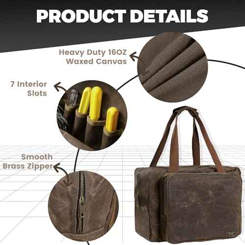 Kaaltisy 16oz Waxed Canvas Tool Bag ? Robust Zipper Garden Tools Tote with 3 Compartments & Padded Handle (Grey) ? Tool Organizer for Gardening Wire Cutters Goggles