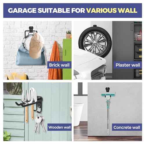 Heavy Duty Garage Hooks, 10 Pack Multi-Functional Garage Tool Organizer Hooks with Non-Slip Coating, Wall Mount Storage Hooks for Garage, Shed, Kitchen, Holds up to 55LBS