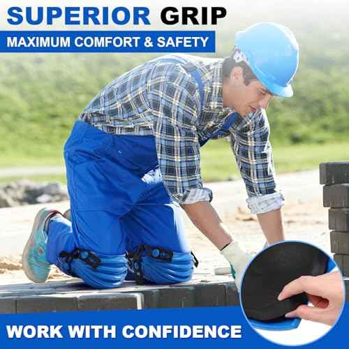 Soulchen 2 Pairs Construction Knee Pads for Men Women Heavy Duty Support Knee Pads for Work with Flexible Plastic and Thick Foam Cushion Adjustable Thigh and Shin Straps for Roofing Flooring Gardening