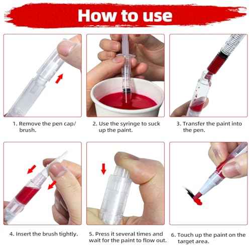 6 Pack Fillable Touch Up Paint Pen, Refillable Brush Pens, Touch up Paint pens for Walls - Wood Floors, Windows, Furniture, Kitchen Cabinet, Suitable for Any Repair