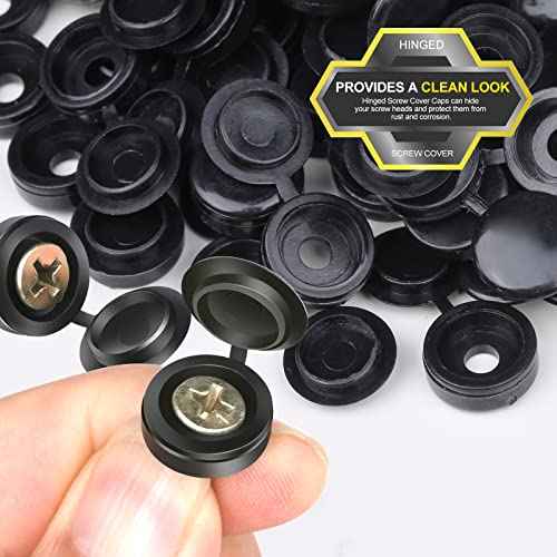 HNYYZL 150 PCS Screw Caps, Black Plastic Hinged Screw Covers, S Size, Fits #6/#8 Screws (M3/M4), 150 Pieces