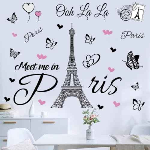 Paris Tower Wall Decal Paris Eiffel Tower Wall Sticker Vinyl Eiffel Tower Peel and Stick Wall Decals Removable Self-Adhesive Stickers Paris Tower Wall Decor for Bedroom Kitchen Office Background Livin