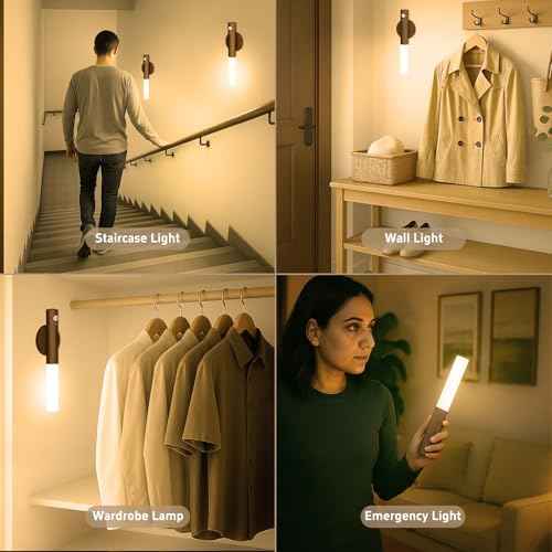 Rechargeable Motion Sensor Night Lights - 2200mAh Battery Operated Wall Sconces, Wireless Wall Lights Sconce, Magnetic Portable Hallway Light for Picture Stair Cabinet, 3000K 4 Pack