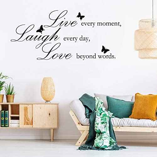 Zonon 2 Sheets Live Every Moment Laugh Every Day Love Beyond Words Stickers Vinyl Wall Decals Motivational Wall Quote Sayings Stickers Inspirational Quote Butterfly Wall Home Decors