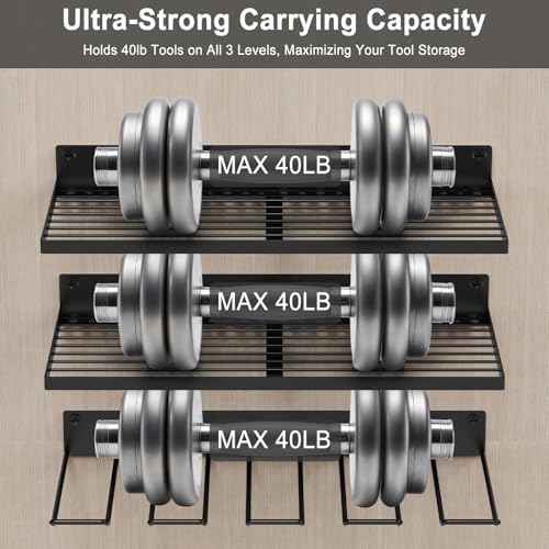 3 Pack Power Tool Organizer Wall Mount, Garage Wall Organizer, Heavy Duty Iron Garage Storage Rack with 4 Drill Holders, Hooks, Screwdriver & Tool Battery Holder for Shed, Basement
