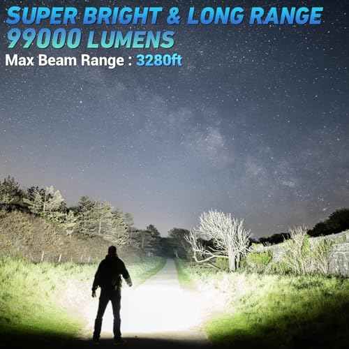 Rechargeable LED Flashlights High Lumen,99,000 Lumens Super Bright Flashlight,Powerful Flash Light 7 Modes with COB Work Light Waterproof for Home Outdoor Camping Hiking