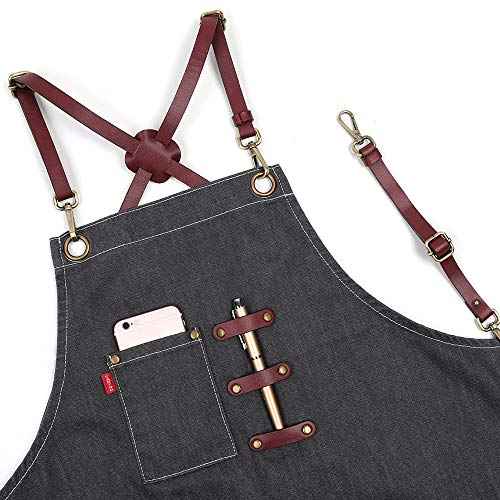 Denim Apron with Pockets for Men Women, Tool Work Apron for Chef Cooking BBQ Garden, Painting Woodworking, Gift for Him and Her