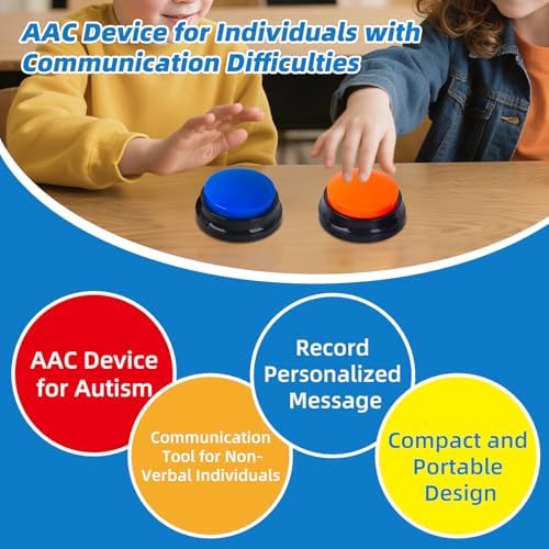 4 Pack Portable AAC Communication Devices for Autism Individuals with Communication Difficulties, Communication Device for Nonverbal Kids, Voice Recording Buttons for Schools, Home, Treatment Courses