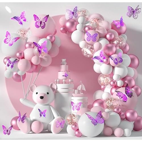 JOSDIOX Butterfly Pale Plum48 Decorative Wall Stickers, 48pcs Metallic Cardboard Butterflies, 3D Party Decorations, Bedroom Living Room Dining Room Wall Decor
