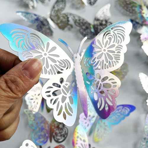 72PCS Silver Butterfly Wall Sticker Decal 3D Metallic Art Butterfly Mural Decoration DIY Flying Stickers for Kids Bedroom Home Party Cake Nursery Classroom Offices D?cor (Silver)