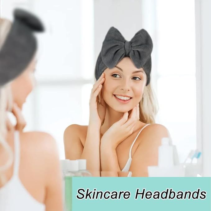 Shintop Makeup Headband Soft Carol Fleece Spa Headband with Cute Bow Elastic Headwear for Washing Face Skincare Facial Mask ShowersÃ¯Â¼ÂGreyÃ¯Â¼Â