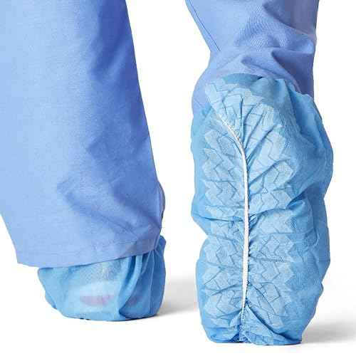 Medline Spunbond Polypropylene Nonskid Shoe Covers, Blue, Regular/Large, Serged Seam, Box of 100 Each