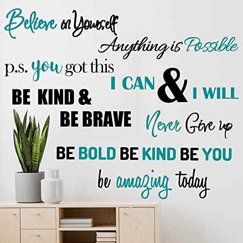 Inspirational Quotes Wall Decals Vinyl Motivational Wall Stickers Positive Lettering Spiritual Words Decals Affirmation Sayings for Women Girls Classroom Bedroom Living Room Bathroom Office Wall Decor