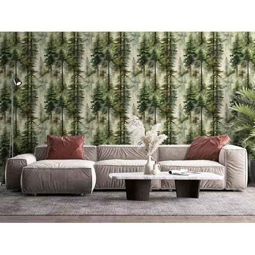 HAOKHOME Forest Peel and Stick Wallpaper Tree Wall Paper Wood Removable for Bedroom Green Contact Paper 17.3in x 6.6ft