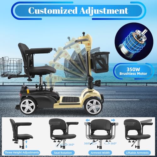 15-45 Miles Ecomobi MS02 4 Wheels Mobility Scooter for Adults/Seniors, 350W Powered Electric Wheelchair Device w/15Ah-25Ah Extended Battery, Dual Baskets/Rotating Seat, Compact Duty Mobile for Elderly