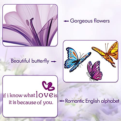 LiveGallery Beautiful Lovely Lily Flowers Wall Decals Removable DIY Butterfly Flower Vines Art Decor Wall Stickers Murals for Living Room TV Background Kids Gilrs Rooms Bedroom Decoration (Purple)