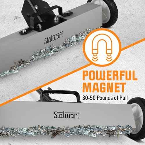 Magnetic Sweeper with Wheels - 24-Inch Rolling Nail Magnet Tool - Magnetic Pickup Tool with Adjustable Handle and 30 to 50-Pound Capacity by Stalwart