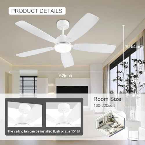 White Ceiling Fans with Lights, 52 Inch Low Profile Ceiling Fan with Light and Remote/App Control, Dual-Sided Blades, Reversible, 3CCT, Dimmable, Modern Ceiling Fan for Indoor/Outdoor Patios