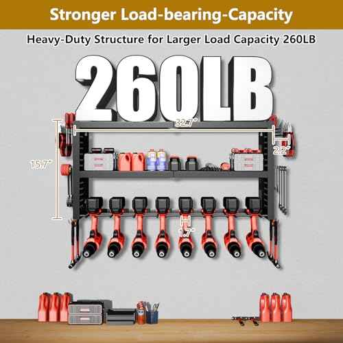 Power Tool Organizer Wall Mount, 3 Layer Heavy Duty Garage organizer Loads 260lbs, Tool Organizers with 8 Drill Hanger, Battery Tools Holder Garage Storage Organization for Workbench, Pegboard, Shed