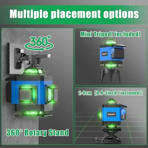AZZUNO Laser Level 360 Self Leveling Green Beam with LCD Screen, 4x360 lazer leveler tool, Rechargeable Battery & Magnetic Base - Ideal for Construction, Tiling, Tool Gift