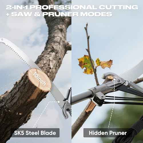 FLORA GUARD 16.5 FT Pole Saw for Tree Trimming, Extendable Tree Pruner with 12 Lightweight Stainless Steel Poles, Aluminum Alloy Head, SK5 Blade, for Yard & Garden, Tree Trimmers Long Handle Pruner