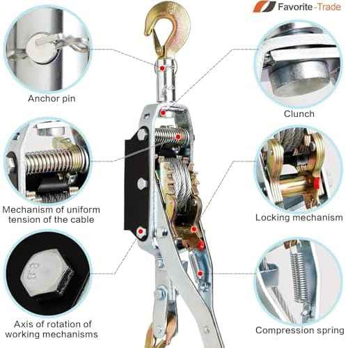 FT Come Along Winch Heavy Duty, 5 Ton (11,023 lbs), 10ft Steel Cable, 3 Hooks, Come Along Tool with Dual Gears, Automotive Hoist Cable Puller for Recovery Gear, Vehicle, Fence (Upgraded Version)
