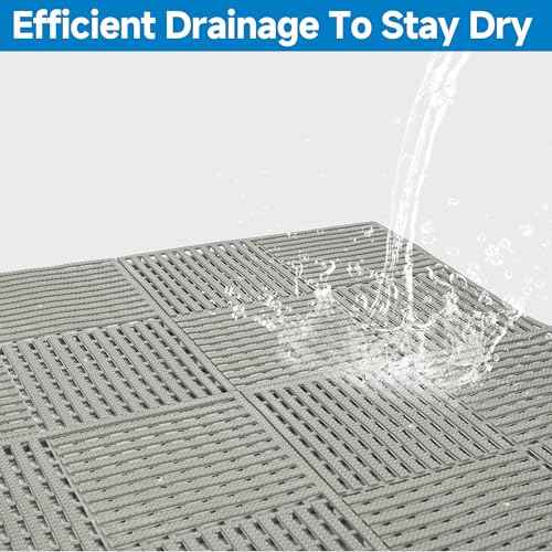 jxgzyy 24Pcs Interlocking Drainage Tiles, 12"¡¿12" Non-Slip Modular Interlocking Cushion Soft PVC Drainage Mat for Pool Bathroom Patio Balcony Boat Garage, Gray