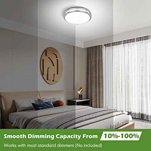 18IN 50W LED Flush Mount Ceiling Light, 5600lm Bright Dimmable LED Ceiling Light Fixture, 2700K-6500K Adjusted, Modern Kitchen Light Fixture Ceiling for Living Room Bedroom, Brushed Nickle, 1-Pack