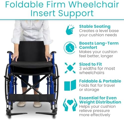 Vive Solid Wheelchair Seat Insert – Firm Non-Slip Water Resistant Wipe Clean, Sturdy Wheel Chair Cushion Board - Eliminates Hammocking & Sagging - Improves Posture