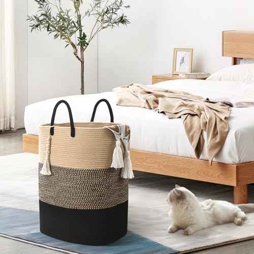 Woven Laundry Basket for Clothes, 100 L Large Rectangle Laundry Hampers, Nursery Storage Basket for Toys, Tall Dirty Clothes Hamper for Bedroom Aesthetic, Bathroom, Laundry Room