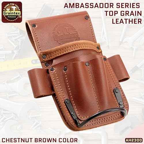 Graintex Ambassador Series 5 Pocket Multi Tool Holder, Top Grain Leather, Small Leather Pouch, Hammer Holder, Multipurpose Tool Belts for Men and Women, Ideal for Carpenters, Framers, Contractors