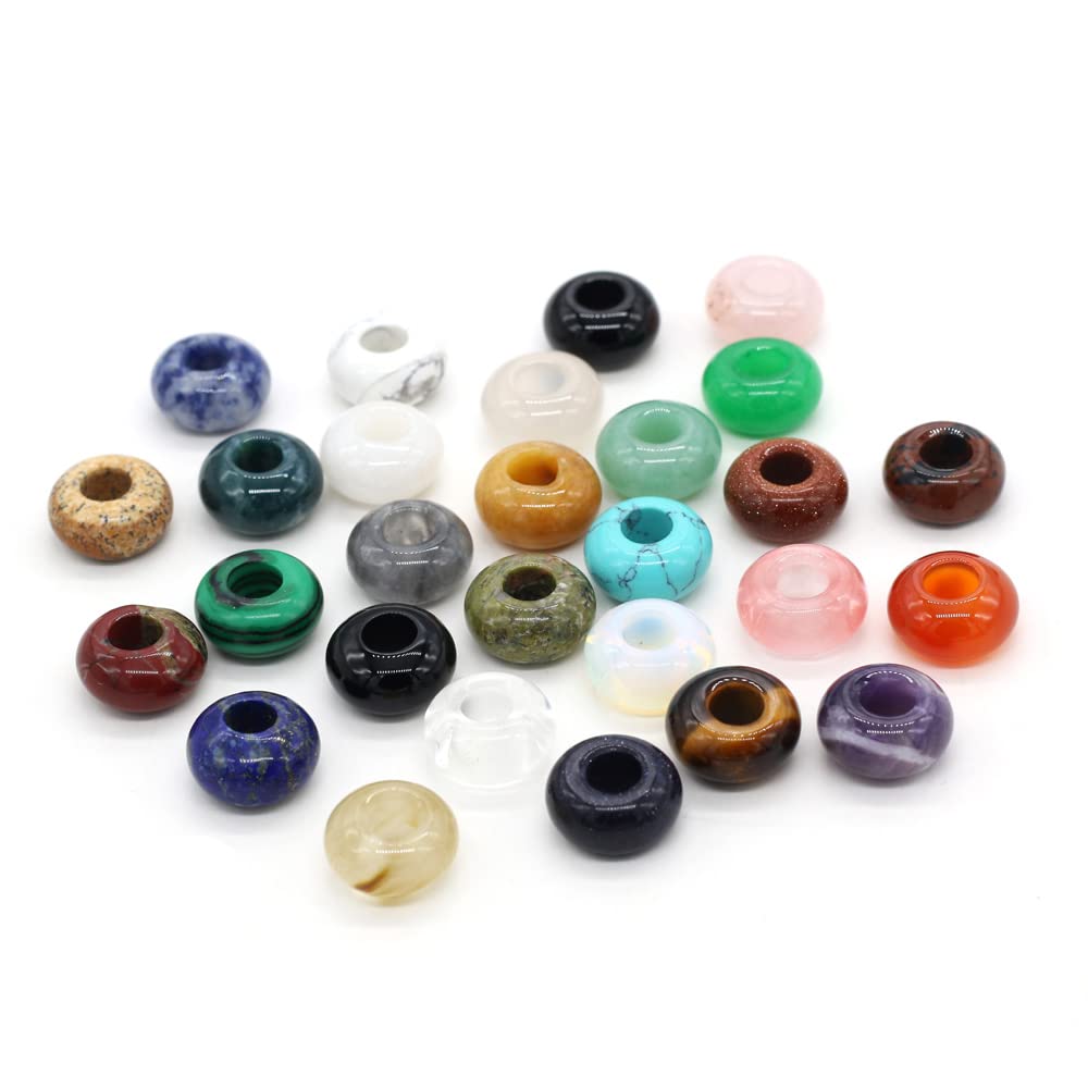 30pcs Natural Semi-Precious Stone Large Hole Loose Beads Abacus Shape Fashionable Opal Amethyst Unakite Rose Quartz Charm Beads for Making Necklace Bracelet