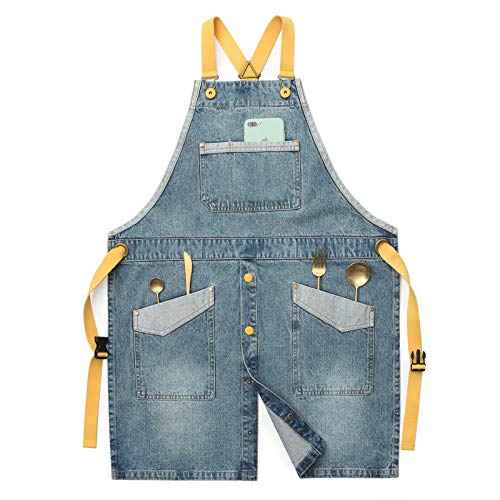 Jeanerlor Denim Tool Apron for Women and Men Cross Straps Adjustable