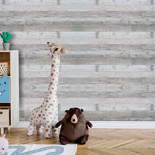 WENMER Grey Wood Wallpaper 17.71" x 118" Shiplap Peel and Stick Wallpaper Wood Contact Paper Self Adhesive Wallpaper Wood Plank Wall Paper for Cabinets Kitchen Shelf Drawer Wall Door