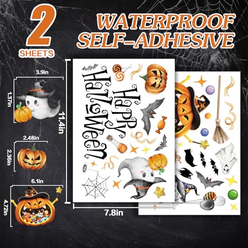 39Pcs Halloween Wall Stickers Cute Ghost Pumpkin Wall Decals Watercolor Peel and Stick Vinyl Decals Self-Adhesive Halloween Window Clings for Party Supplies Gift